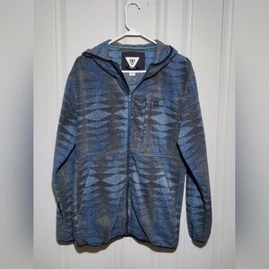 Vissla Men's Large Blue Full Zip Hooded Sweatshirt Diamond/Herringbone Design